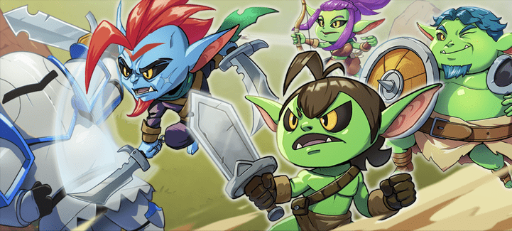 A team of colorful goblin warriors charging into battle in Goblin Attack